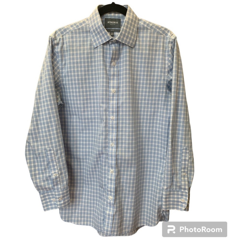 Bonobos Slim Fit 100% Cotton Button Down Shirt Men’s Blue/White Plaid Medium